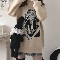 Juwas Loose Demon Girl Print Sweater CLOTHING