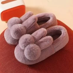 Juwas Shoes Cute Rabbit Fluffy Pom Pom Slipper
