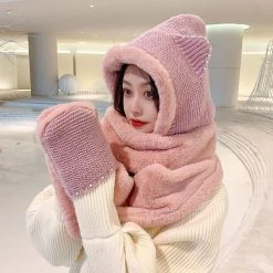 Juwas CLOTHING Cute Ear Hooded Warm Soft Scarf