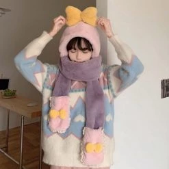 Juwas Bow Knot Hooded Warm Soft Scarf