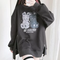 Juwas Rabbit NO VIOLENCE Print Plush Sweatshirt