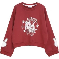 Juwas Animal Girl Happy Shopping Letter Print Hoodie CLOTHING