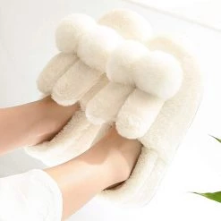 Juwas Shoes Cute Rabbit Fluffy Pom Pom Slipper