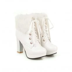 Juwas Fluffy Lace-up High Heel Boots Shoes 24 Juwas Fluffy Lace-up High Heel Boots Shoes