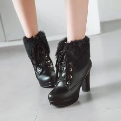 Juwas Fluffy Lace-up High Heel Boots Shoes 22 Juwas Fluffy Lace-up High Heel Boots Shoes