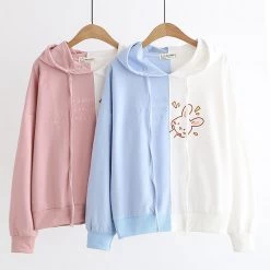 Juwas Japanese Rabbit Print Hoodie CLOTHING