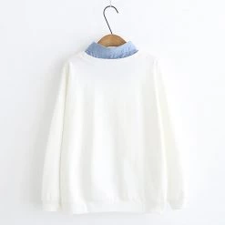 Juwas Cute Cat Print Fake Under Polo Sweater