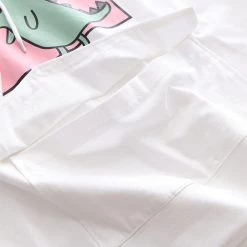 Juwas NEW ARRIVAL Cartoon Dinosaur Japanese Letters Print Front Pocket T-shirt