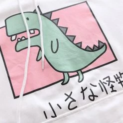 Juwas NEW ARRIVAL Cartoon Dinosaur Japanese Letters Print Front Pocket T-shirt