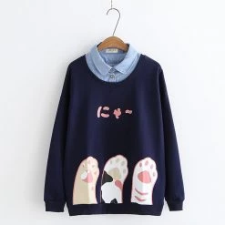 Juwas Japanese Cat Paw Fake Polo Sweater
