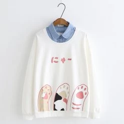 Juwas Japanese Cat Paw Fake Polo Sweater