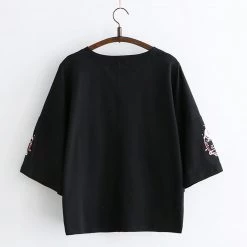 Juwas NEW ARRIVAL Fox Sakura Print Round Neck T-shirt