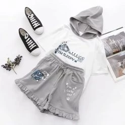 Juwas “I’m A Cute Cat” Two-Tone Hoodie Shirt And Shorts