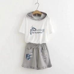 Juwas “I’m A Cute Cat” Two-Tone Hoodie Shirt And Shorts