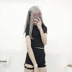 Juwas.com Online Store Gothic Punk Harajuku Gray Plaid Skirt Shorts Belt Top