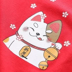 Juwas Japanese Lucky Cat Print T-shirt