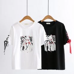 Juwas Fox Print Lace Up T-shirt NEW ARRIVAL