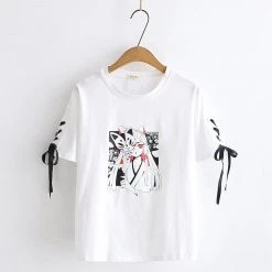 Juwas Fox Print Lace Up T-shirt NEW ARRIVAL