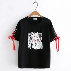 Juwas Fox Print Lace Up T-shirt NEW ARRIVAL
