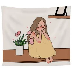 Juwas “Alone Girl” Series Square Wall Tapestry