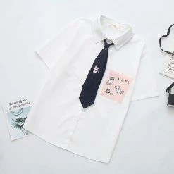 Juwas Cute Japanese Cat Pocket Button Up Shirt NEW ARRIVAL