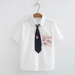 Juwas Cute Japanese Cat Pocket Button Up Shirt NEW ARRIVAL