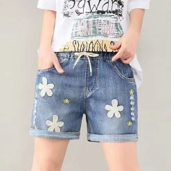 Juwas Flowers Embroidery Pocket Denim Shorts NEW ARRIVAL