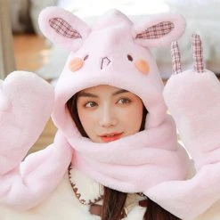 Juwas Cute Bunny Ear Hooded Warm Soft Scarf CLOTHING