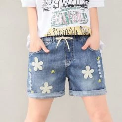 Juwas Flowers Embroidery Pocket Denim Shorts NEW ARRIVAL