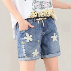 Juwas Flowers Embroidery Pocket Denim Shorts NEW ARRIVAL