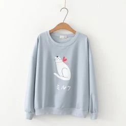 Juwas.com Online Store NEW ARRIVAL Cat Love Heart Print Round Collar Students Hoodie