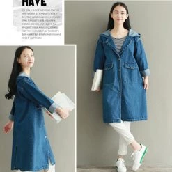 Juwas.com Online Store NEW ARRIVAL Hooded Casual Loose Long Denim Jacket Outwear