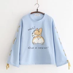 Juwas CLOTHING Cute Corgi Print Lace Up Sweatshirt