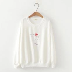 Juwas.com Online Store NEW ARRIVAL Cat Love Heart Print Round Collar Students Hoodie