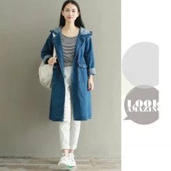 Juwas.com Online Store NEW ARRIVAL Hooded Casual Loose Long Denim Jacket Outwear
