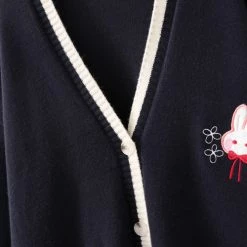 Juwas.com Online Store Rabbits Embroidery Cardigan Sweater Long Sleeve