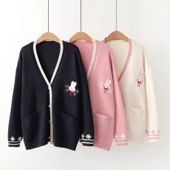 Juwas.com Online Store Rabbits Embroidery Cardigan Sweater Long Sleeve
