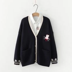 Juwas.com Online Store Rabbits Embroidery Cardigan Sweater Long Sleeve