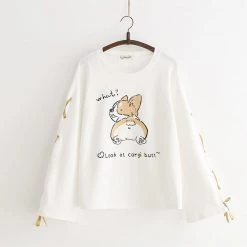 Juwas CLOTHING Cute Corgi Print Lace Up Sweatshirt