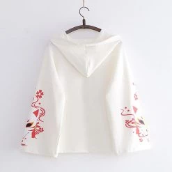 Juwas NEW ARRIVAL Japanese Face Fox Sakura Print Hoodie