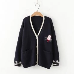 Juwas.com Online Store Rabbits Embroidery Cardigan Sweater Long Sleeve
