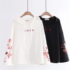 Juwas NEW ARRIVAL Japanese Face Fox Sakura Print Hoodie
