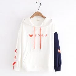 Juwas Fox Print Lace Up Hoodie CLOTHING