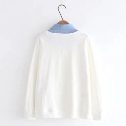 Juwas Kawaii Cats Print Fake Under Polo Sweater