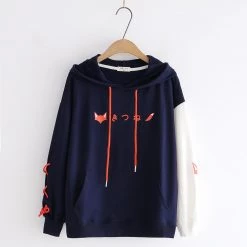 Juwas Fox Print Lace Up Hoodie CLOTHING