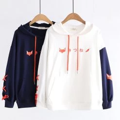 Juwas Fox Print Lace Up Hoodie CLOTHING