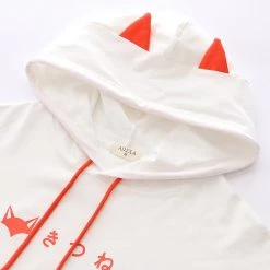 Juwas Fox Print Lace Up Hoodie CLOTHING