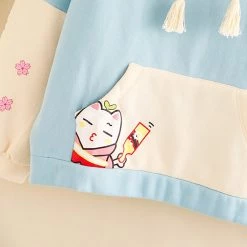 Juwas NEW ARRIVAL Sakura Cat Japanese Letter Print Hoodie