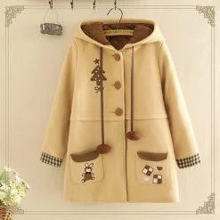 Juwas CLOTHING Cute Rabbit Ears Pockets Warm Coat