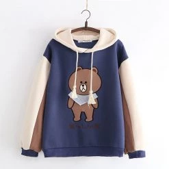 Juwas Japanese Cute Bear Two-Tone Hoodies